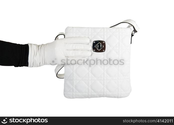 white women bag at hand isolated on white background