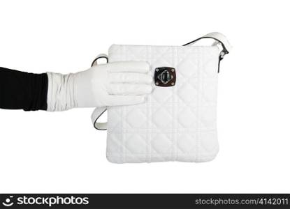 white women bag at hand isolated on white background
