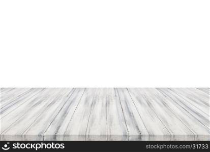White wooden table top isolated on white background. For product display