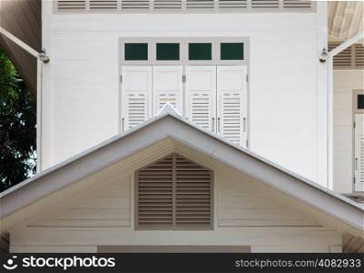 White wooden window and gable of vintage house in Bangkok,Thailand