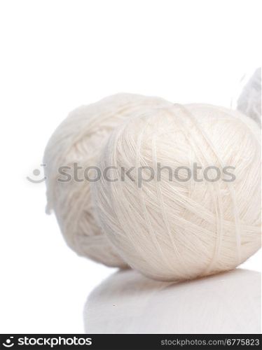 White wool threads. Isolated on white.