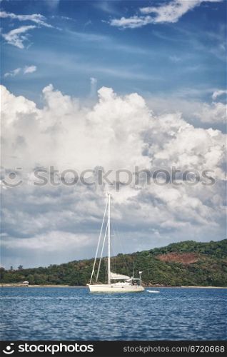 white yacht at anchor, Andaman Sea, Thailand