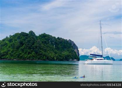 white yacht in a beautiful place in Thailand in the Andaman Sea