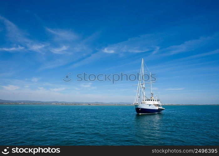 White yacht in the sea at summer day