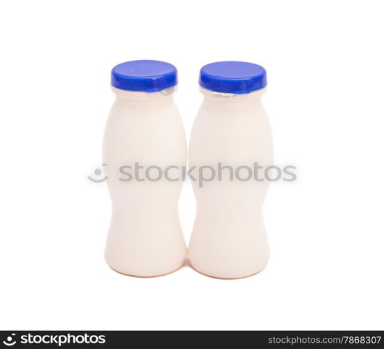 White Yogurt Drink Plastic Bottles Isolated On White Background