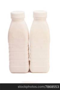 White Yogurt Drink Plastic Bottles Isolated On White Background