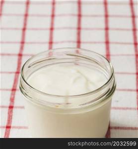 white yogurt jar tablecloth