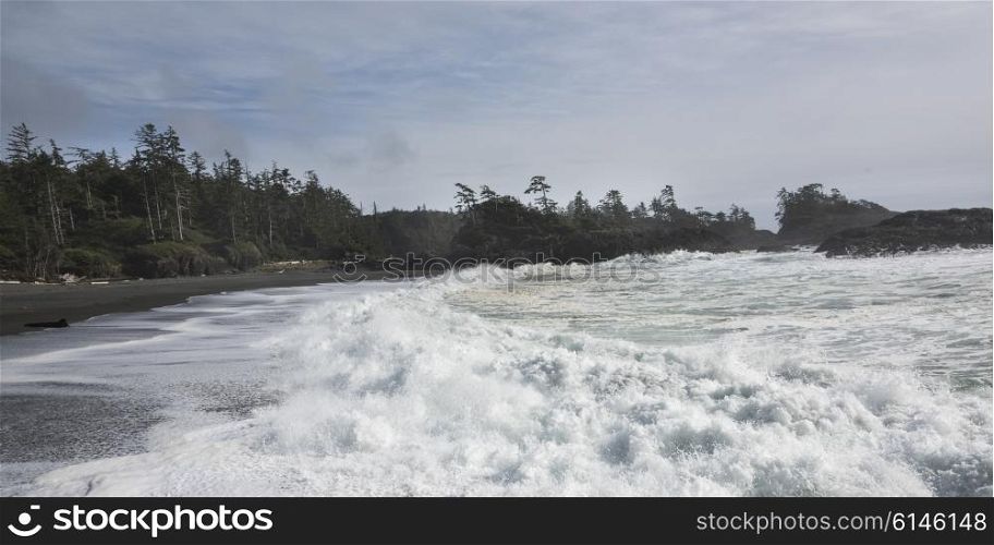 Whitecaps on the beach, Pacific Rim National Park Reserve, Tofino, Vancouver Island, British Columbia, Canada