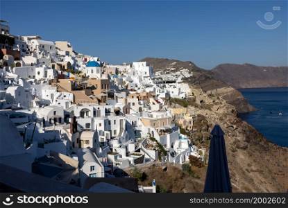 Whitewashed houses in Oia on Santorini island, Cyclades, Greece