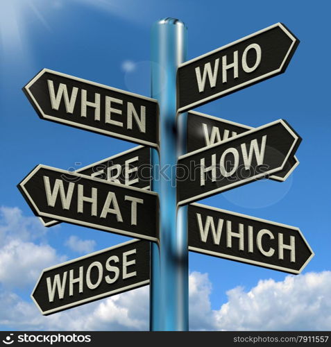 Who What Why When Where Signpost Showing Confusion Brainstorming And Research. Who What Why When Where Signpost Shows Confusion Brainstorming And Research