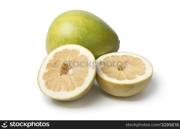 Whole and partial pummelo isolated on white background