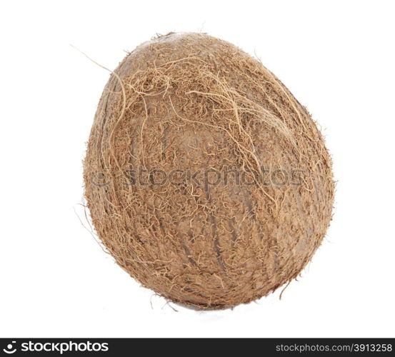 Whole coconut isolated on white background