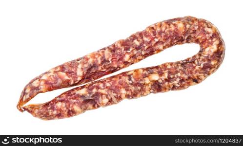 whole dry-cured sausage isolated on white background. whole dry-cured sausage isolated on white