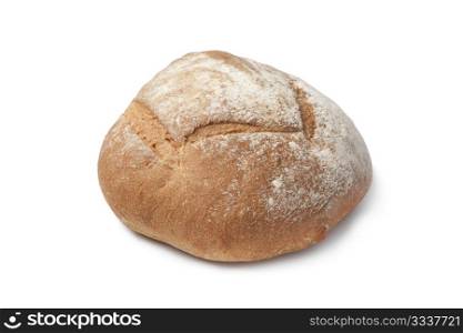 Whole fresh artisan loaf of bread on white background