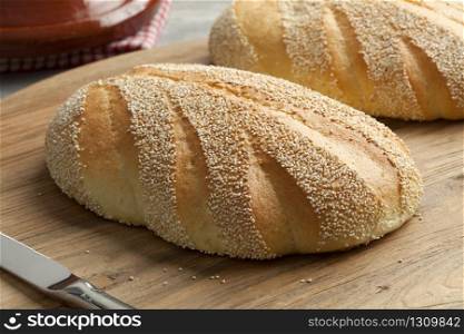 Whole fresh baked Moroccan semolina bread