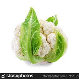 Whole fresh cauliflower isolated on white background