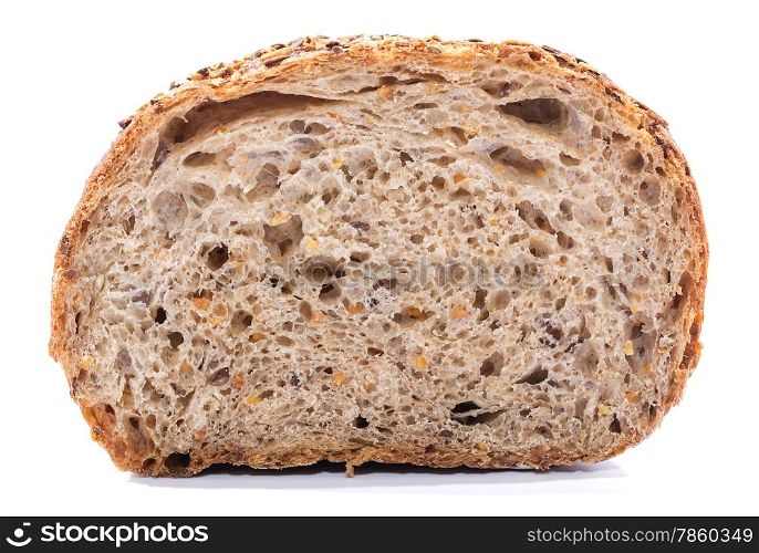 Whole grain bread Cut over white background, closeup