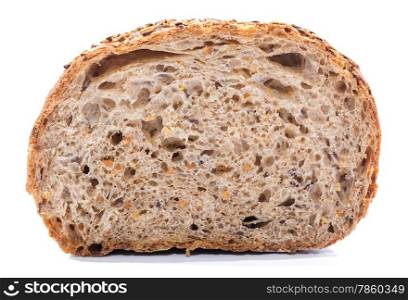 Whole grain bread Cut over white background, closeup
