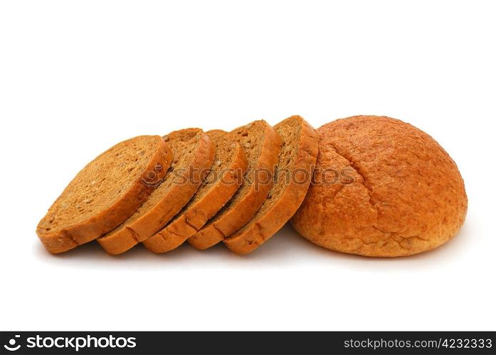 Whole grain bread with slices isolated on a white background. Healthy Bread