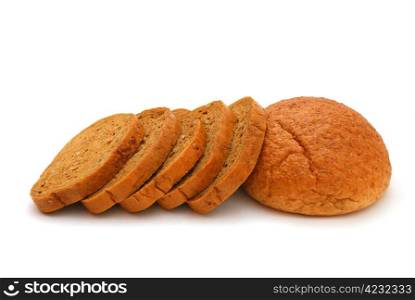 Whole grain bread with slices isolated on a white background. Healthy Bread