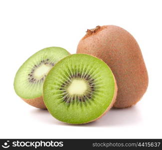 Whole kiwi fruit and his segments isolated on white background cutout