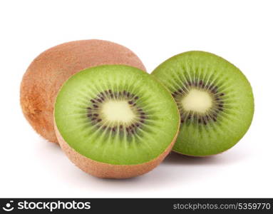 Whole kiwi fruit and his segments isolated on white background cutout