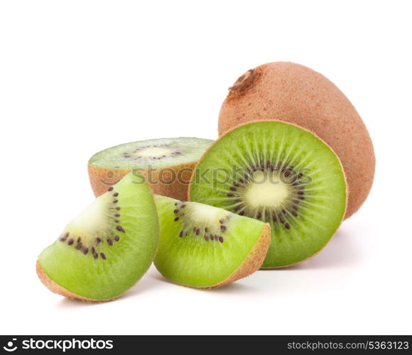 Whole kiwi fruit and his segments isolated on white background cutout