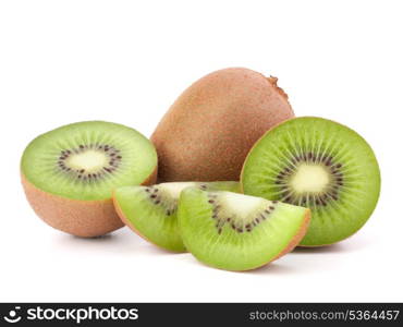 Whole kiwi fruit and his segments isolated on white background cutout