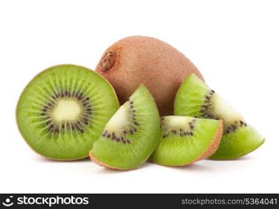 Whole kiwi fruit and his sliced segments isolated on white background cutout