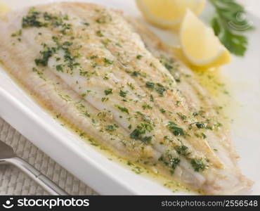 Whole Lemon Sole Meuniere with Lemon and Parsley Garnish