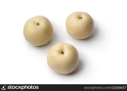 Whole Nashi pears isolated on white background
