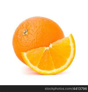 Whole orange fruit and his segment or cantle isolated on white background cutout