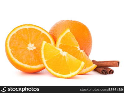 Whole orange fruit and his segments or cantles isolated on white background cutout