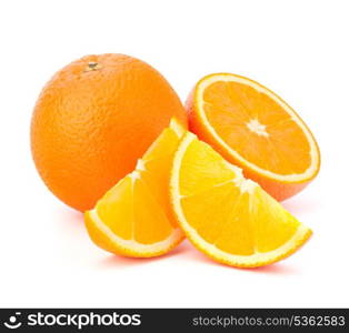 Whole orange fruit and his segments or cantles isolated on white background cutout