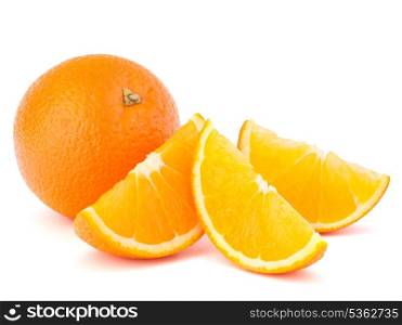 Whole orange fruit and his segments or cantles isolated on white background cutout