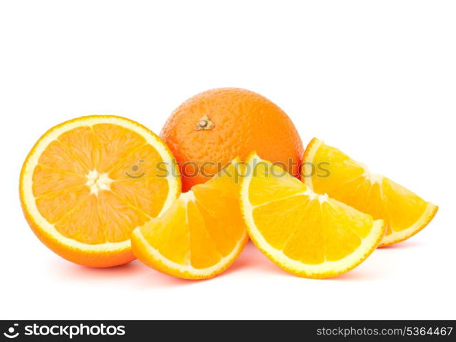 Whole orange fruit and his segments or cantles isolated on white background cutout