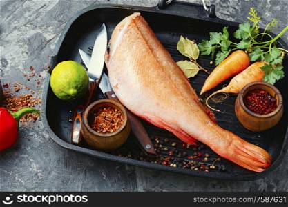 Whole raw fresh red perch or seabass.. Raw red perch