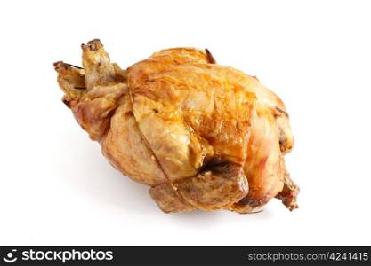 whole roasted chicken over white background