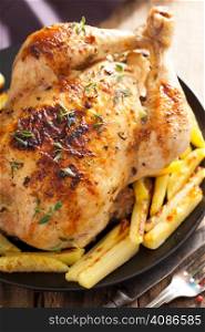 whole roasted chicken with pepper thyme potato