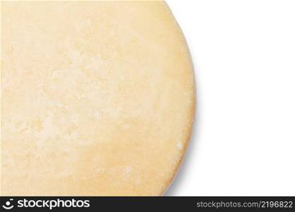 Whole round Head of parmesan or parmigiano hard cheese isolated on white background. Whole round Head of parmesan or parmigiano hard cheese on white background