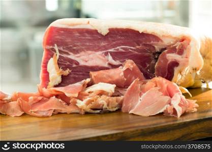 Whole serrano ham and slices
