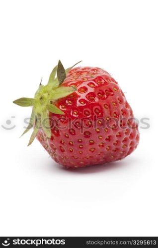 Whole single strawberry on white background