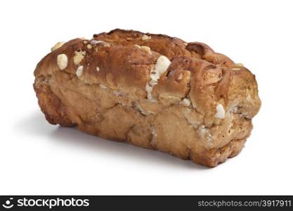 Whole traditional dutch sugar bread on white background