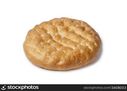 Whole Turkish white bread called pide on white background