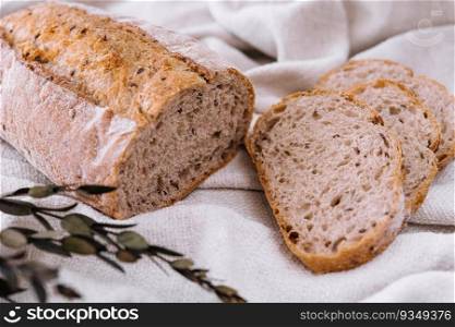 Whole wheat bread with seeds close up