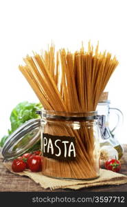 whole wheat spaghetti with ingredients