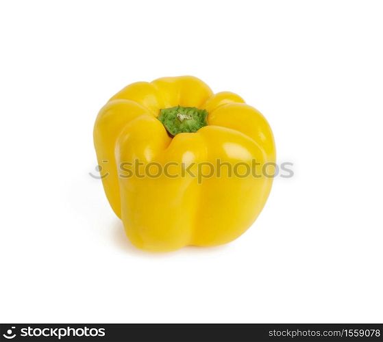 whole yellow bell pepper isolated on white background, close up
