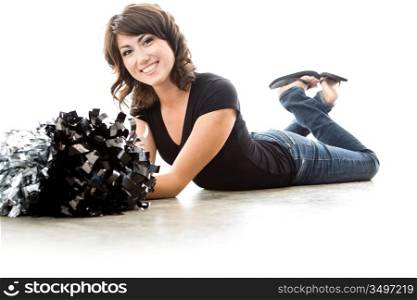 Wholesome Cheerleader with Pompoms, Studio Portrait