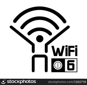 Wi-Fi 6 icon vector. New wireless generation logo. High network bandwidth illustration on white background. Wifi 6 certified router and new generation telecommunication for network connectivity.. Wi-Fi 6 icon vector. New wireless generation logo. High network bandwidth illustration on white background. Wifi 6 certified router and new generation telecommunication for network