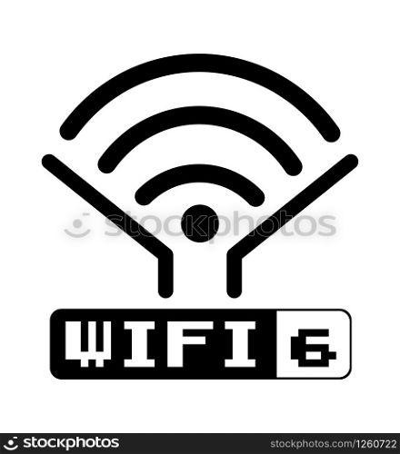 Wi-Fi 6 icon vector. New wireless generation logo. High network bandwidth illustration on white background. Wifi 6 certified router and new generation telecommunication for network connectivity.. Wi-Fi 6 icon vector. New wireless generation logo. High network bandwidth illustration on white background. Wifi 6 certified router and new generation telecommunication for network